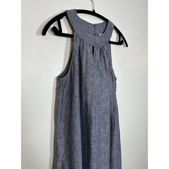 St. Tropez West Dress Small Blue Linen Sleeveless A-Line Keyhole Chambray Vacay - Picture 3 of 9